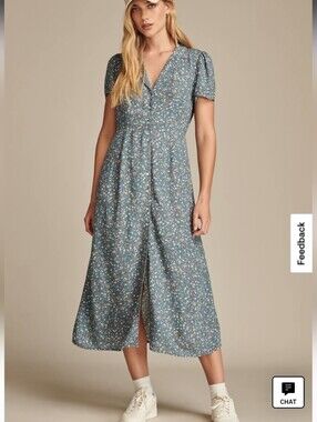 Lucky Brand Blue Micro Floral Collared Button Through Midi Dress Size Small